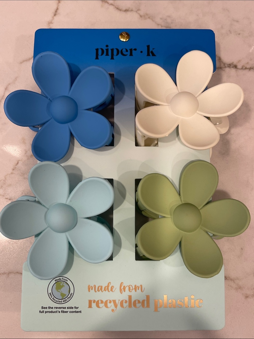 💙🩵Piper K Floral💚🤍Hair Clips — Blue, Cream, Light Blue & Olive Set of 4 NWT